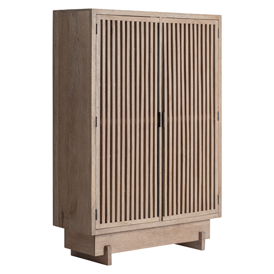 Gàbia natúr mangófa ruhásszekrény 195 cm magas, lamellás ajtófronttal