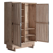 Gàbia mangófa ruhásszekrény nyitott ajtókkal, vállfás résszel és polcokkal