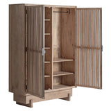 Gàbia mangófa ruhásszekrény nyitott ajtókkal, vállfás résszel és polcokkal