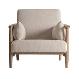 Grebin fotel elölnézet – világosbarnára pácolt nyírfa váz és natúr pamut kárpit