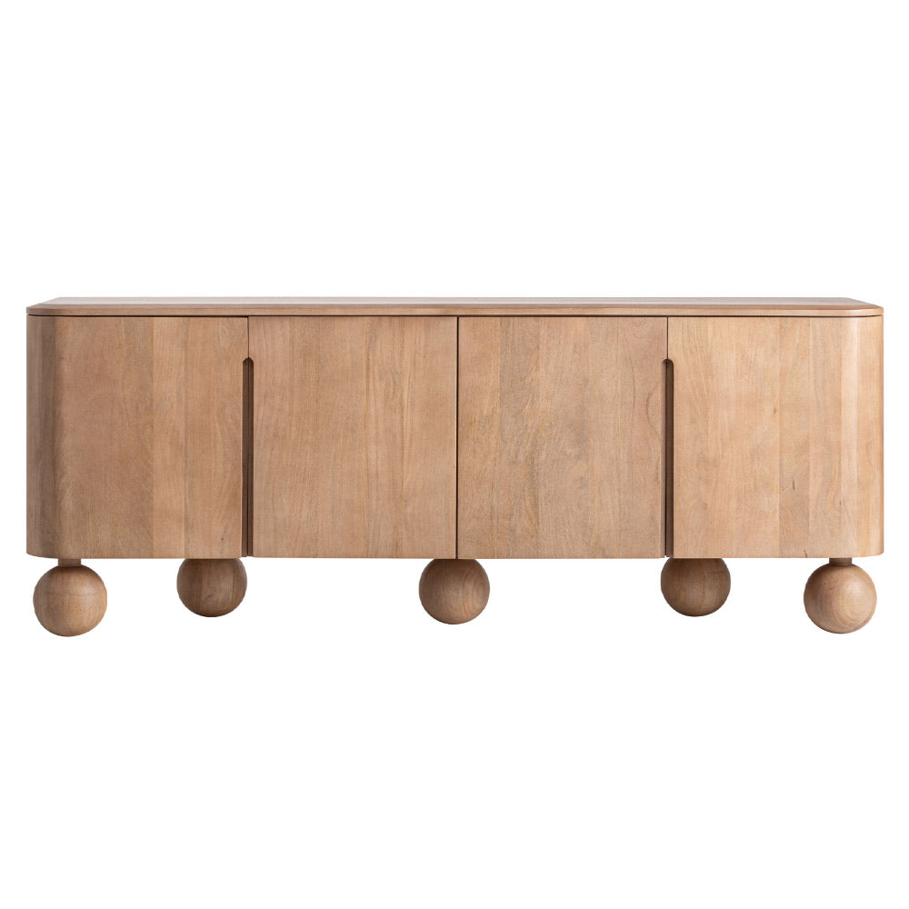 Japandi stílusú mangófa tálalókomód 180 cm – Laugna kollekció, frontális nézet