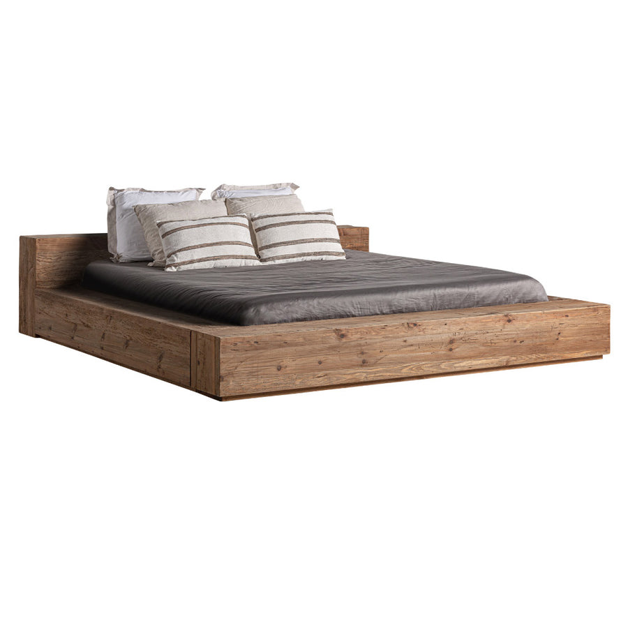 Natúr színű, újrahasznosított fenyőfa ágykeret – perspektivikus nézet, Truel kollekció