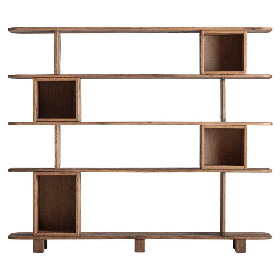 Brusque tölgyfa könyvespolc – frontális nézet, öt polcos kialakítás