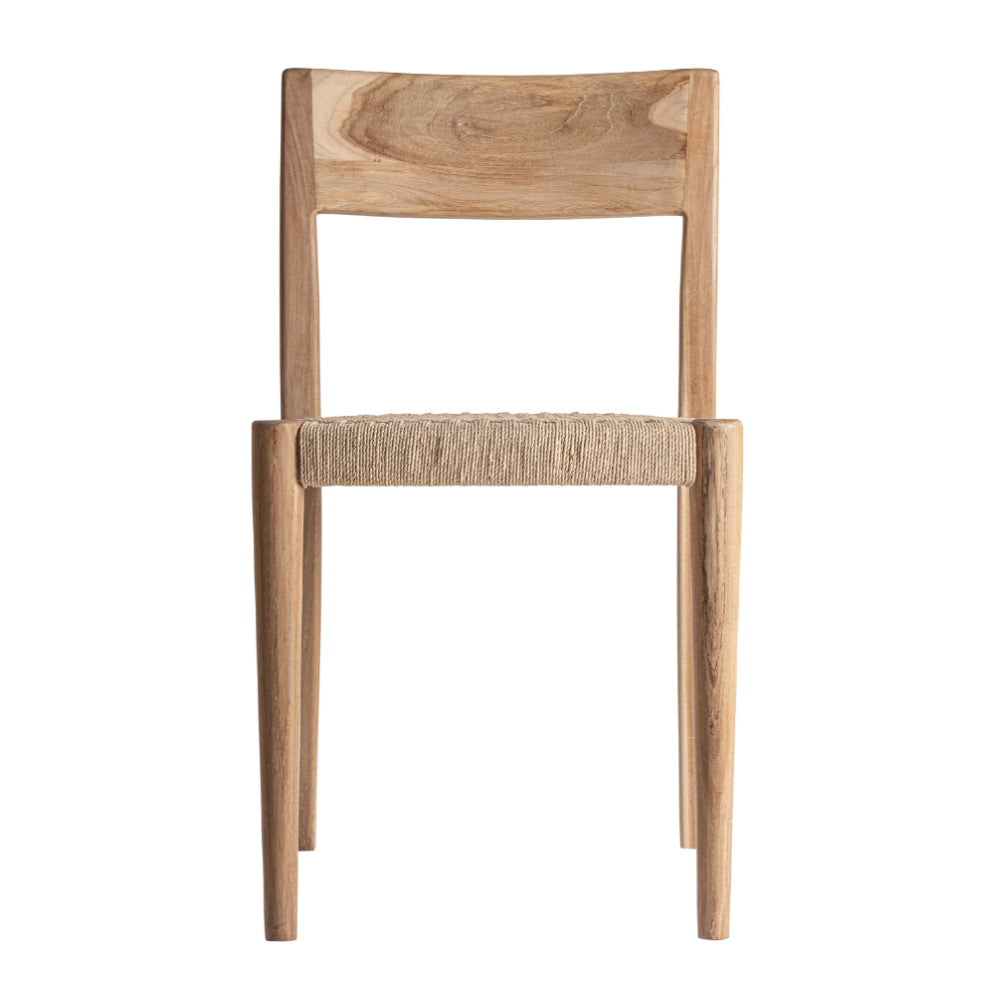 Cean natúr teakfa szék – frontális nézet, fonott ülőfelülettel