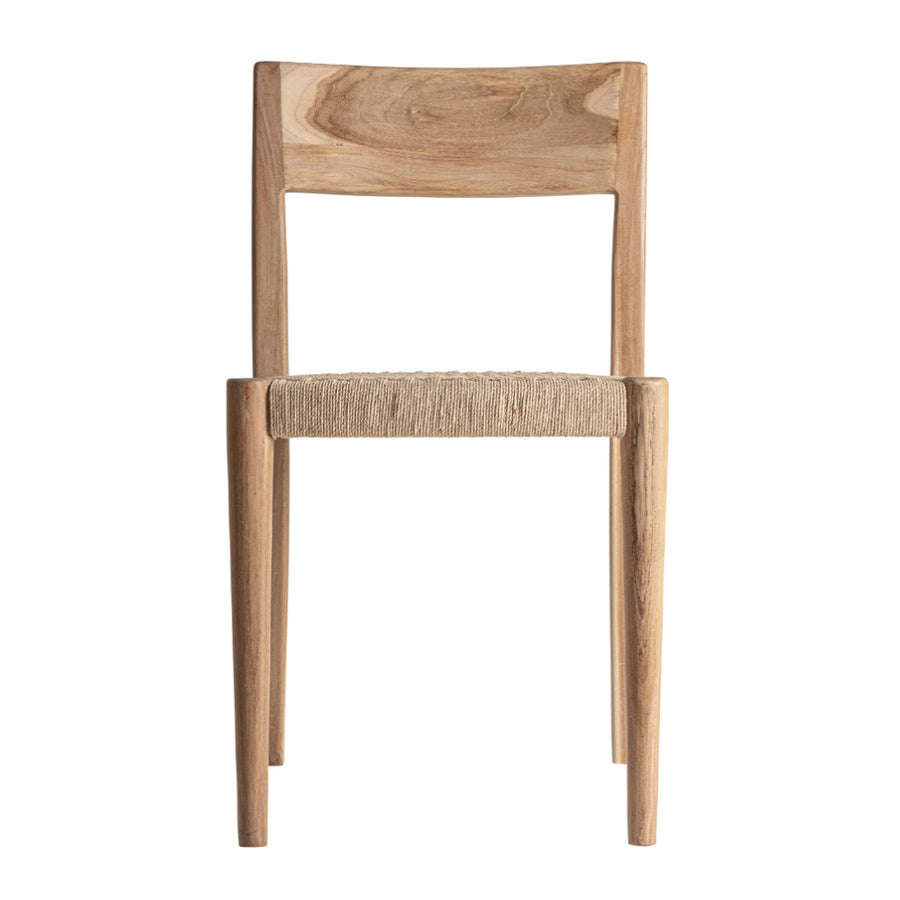 Cean natúr teakfa szék – frontális nézet, fonott ülőfelülettel