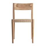 Cean natúr teakfa szék – frontális nézet, fonott ülőfelülettel