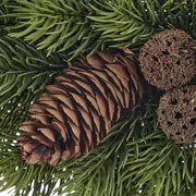 ABIES zöld mű jegenyefenyő koszorú , közeli képe a termésekről.
