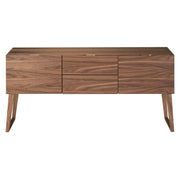 Kortárs stílusú, diófa furnérral borított, dizájn komódszekrény.