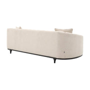 Bézs színű szövettel kárpitozott, 3 személyes dizájn kanapé .