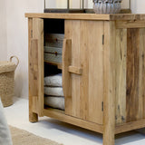 AIKA fa kisszekrény nyitott ajtóval, polcos belső térrel és natúr színű szilfa-fenyő szerkezettel