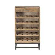 Akácfából és acélból készült bortároló szekrény.