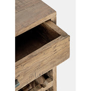 Akácfából és acélból készült bortároló szekrény.