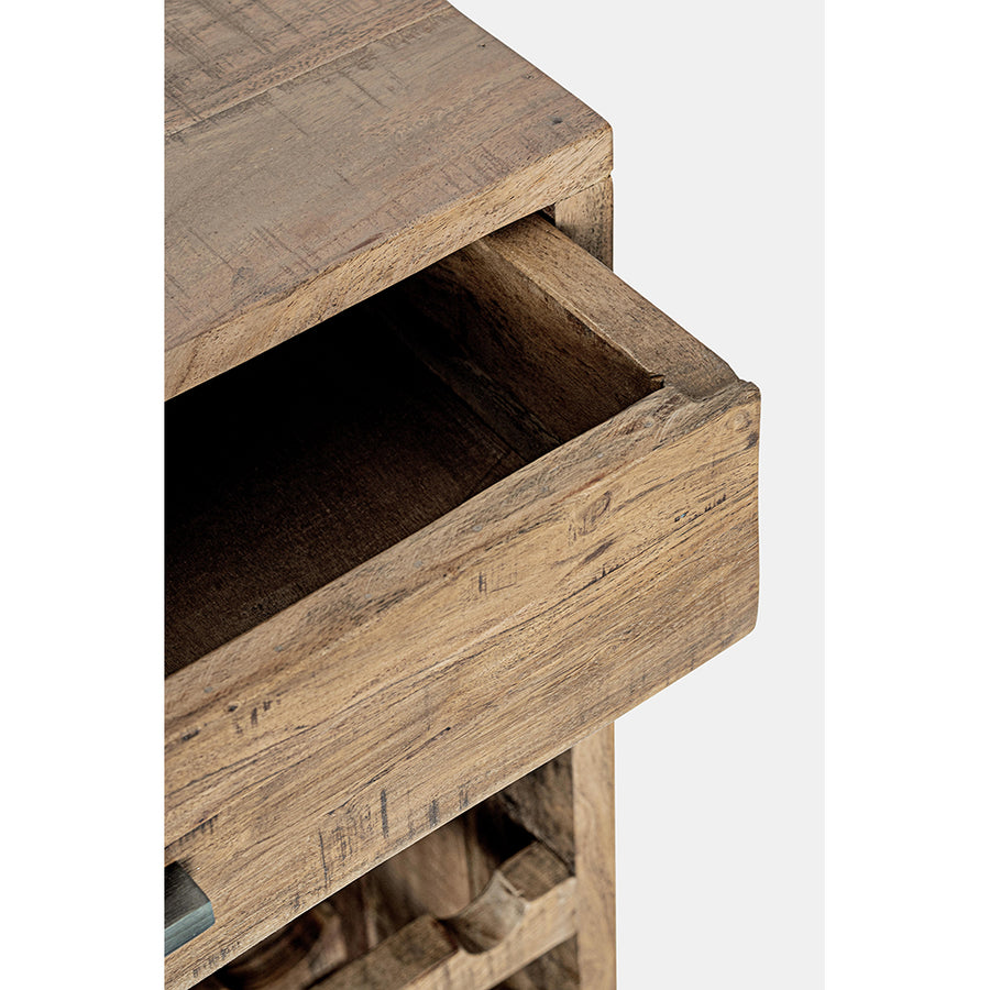 Akácfából és acélból készült bortároló szekrény.