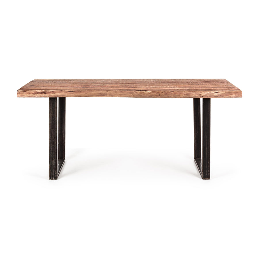 Akácfából és acélból készült étkezőasztal.