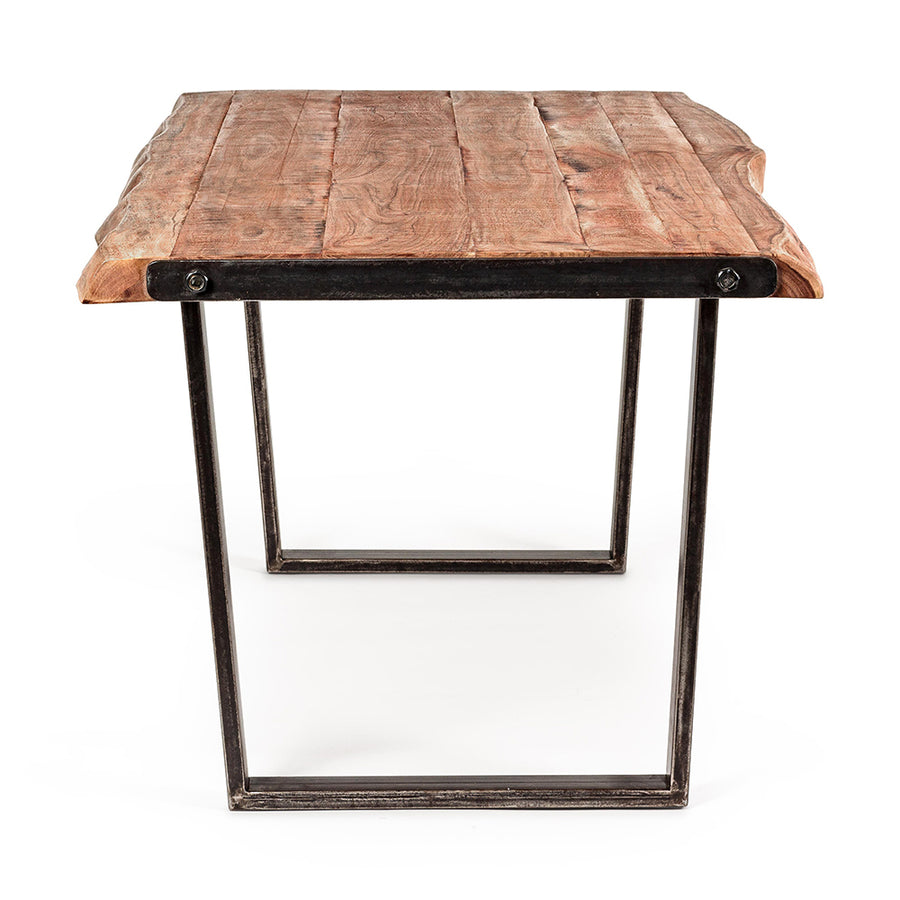 Akácfából és acélból készült étkezőasztal.