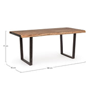 Akácfából és acélból készült étkezőasztal.