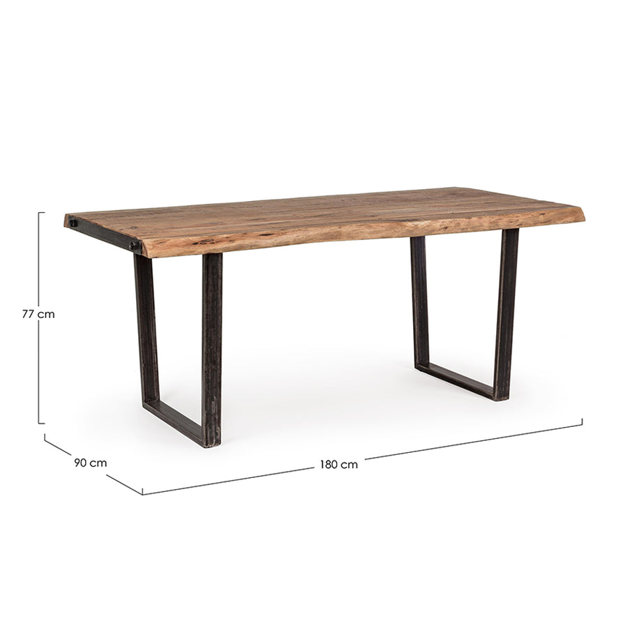 Akácfából és acélból készült étkezőasztal.