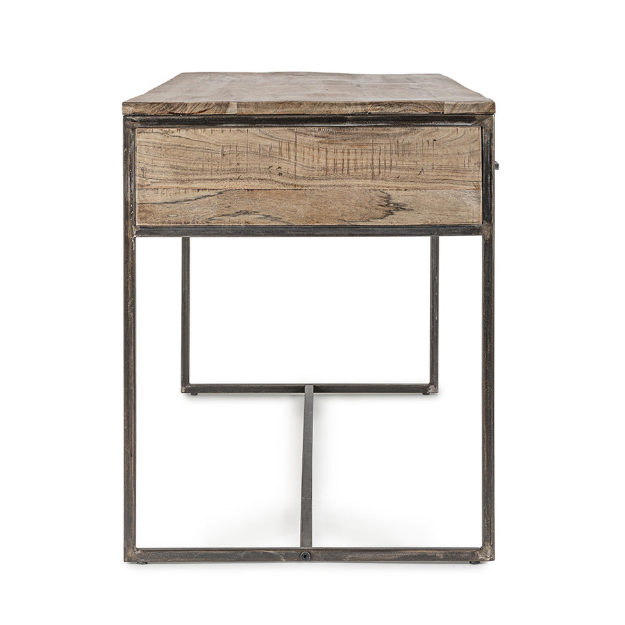 Akácfából és acélból készült, 2 fiókos íróasztal.