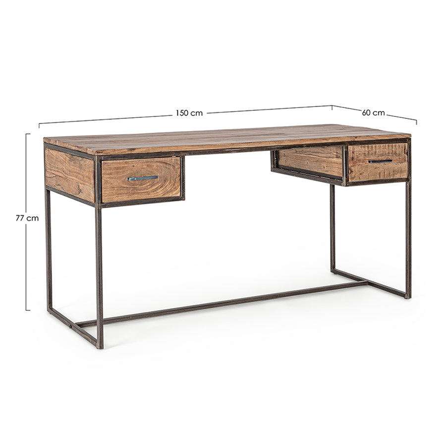 Akácfából és acélból készült, 2 fiókos íróasztal.