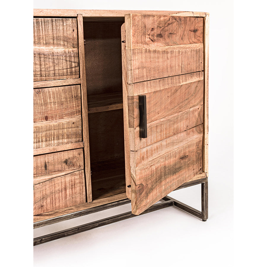 Akácfából és acélból készült tálaló.