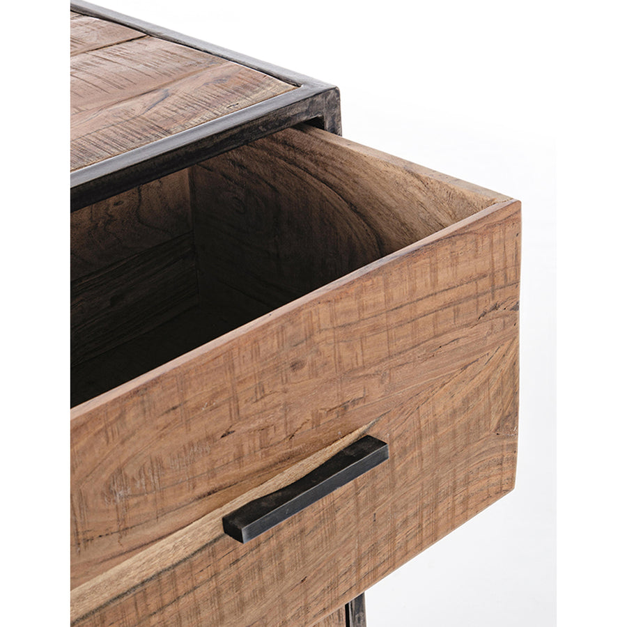 Akácfából és acélból készült tálaló.