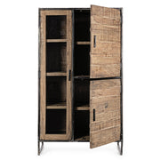 Akácfából és acélból készült vitrines tároló.