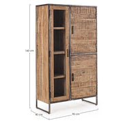 Akácfából és acélból készült vitrines tároló.