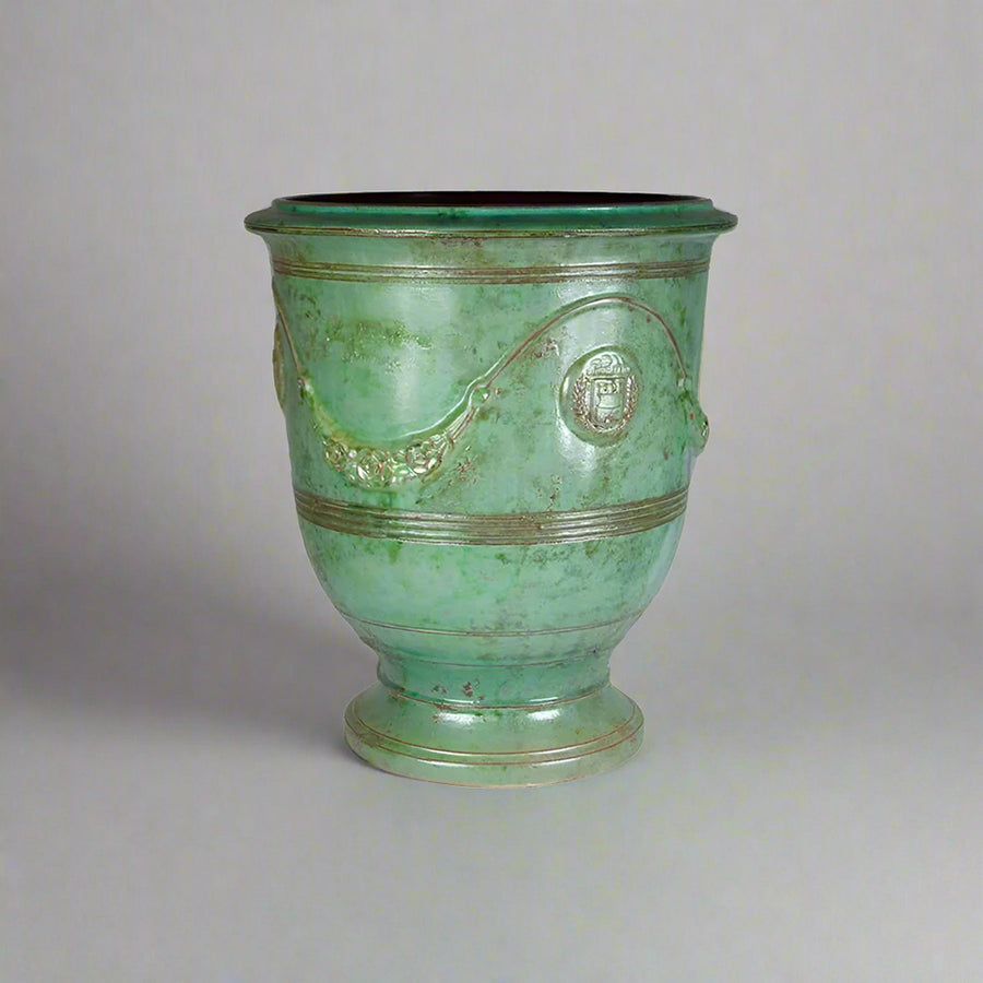 Smaragdzöld színű, anduze kerámiakaspó.