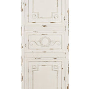 Patinás, antikolt felületű,, kazettákkal és stukkókkal díszített, fenyőfából készült krémszínű falpanel.