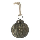 Vertikális mintás antik olívazöld üveg karácsonyfadísz rusztikus stílusban