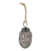 Makk formájú antik mokka üveg karácsonyfadísz juta akasztóval és antikolt fém záróelemmel