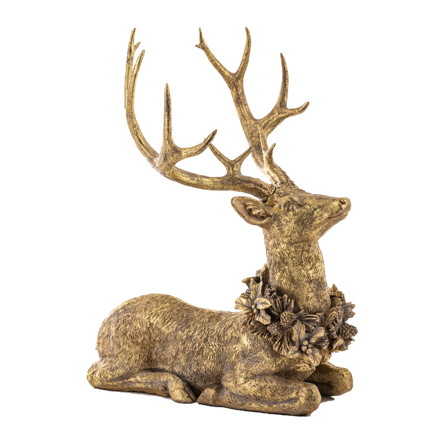 Antique kollekció fekvő szarvas dekoráció oldalnézetben, 50 cm