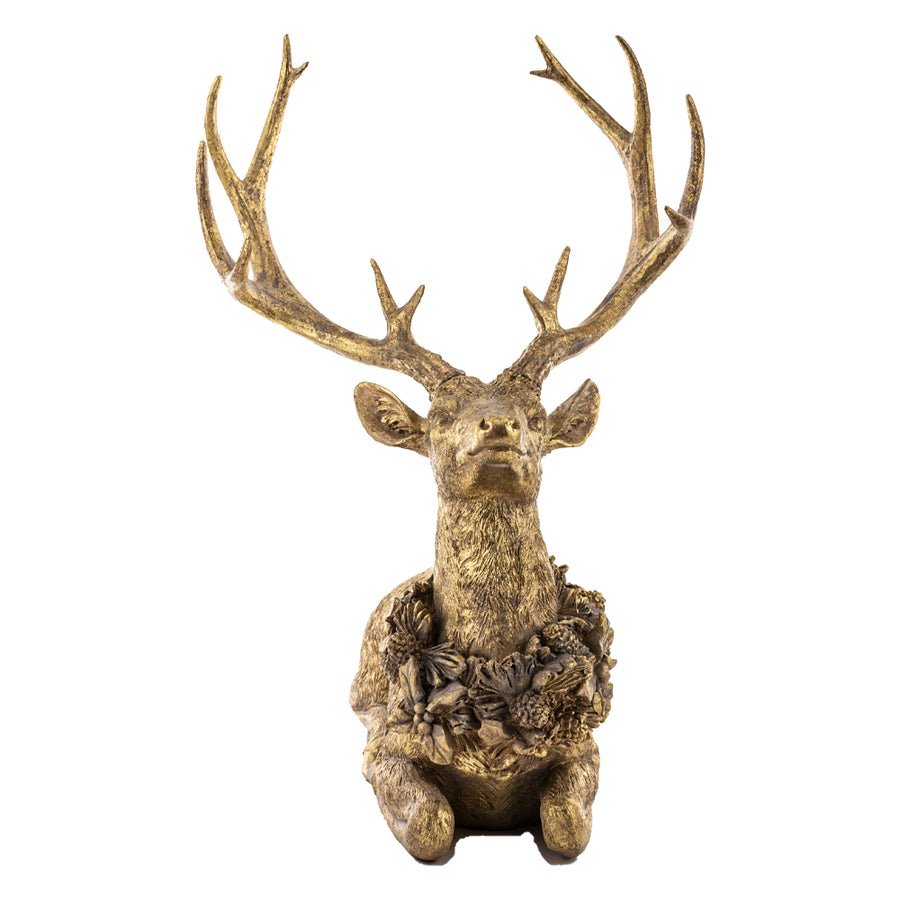 Arany felületű szarvas figura háromnegyedes nézetben