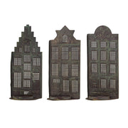 Antik réz fém házikó gyertyatartó szett 3 darabos kiszerelésben, 27 cm magas