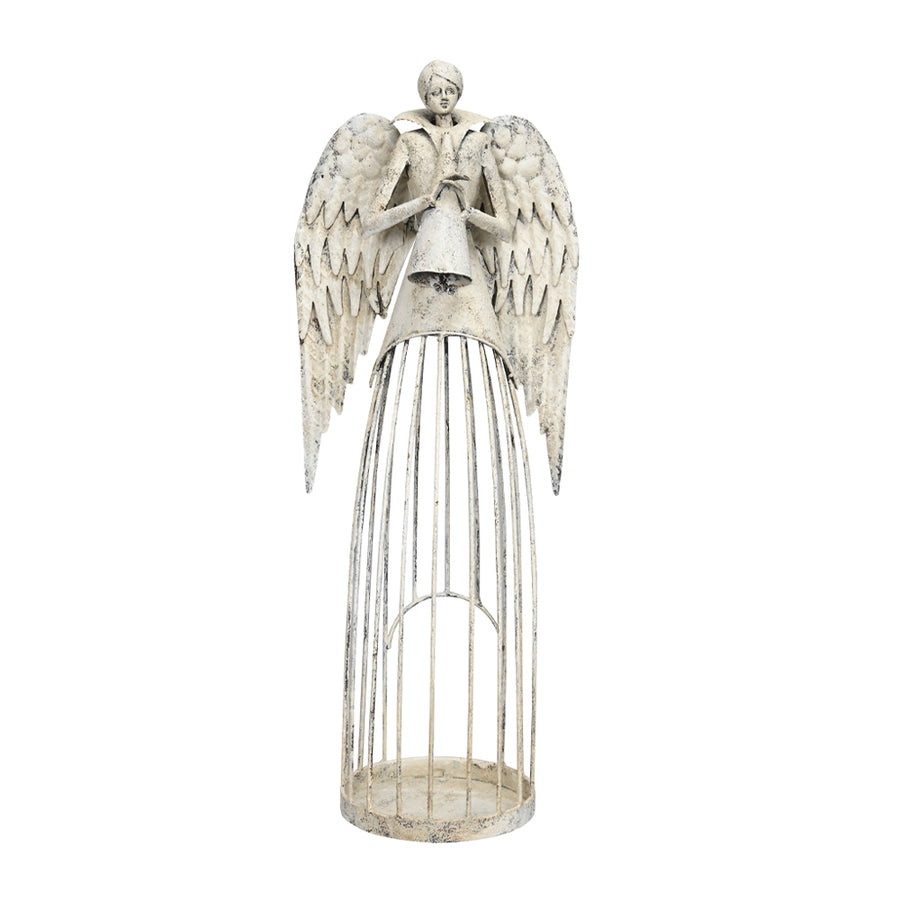 Art Ferro antikolt krémszínű fém angyal figura 53 cm magas, rusztikus stílusban