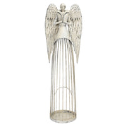 Art Ferro antikolt krémszínű fém angyal figura 71 cm magas, rusztikus stílusban