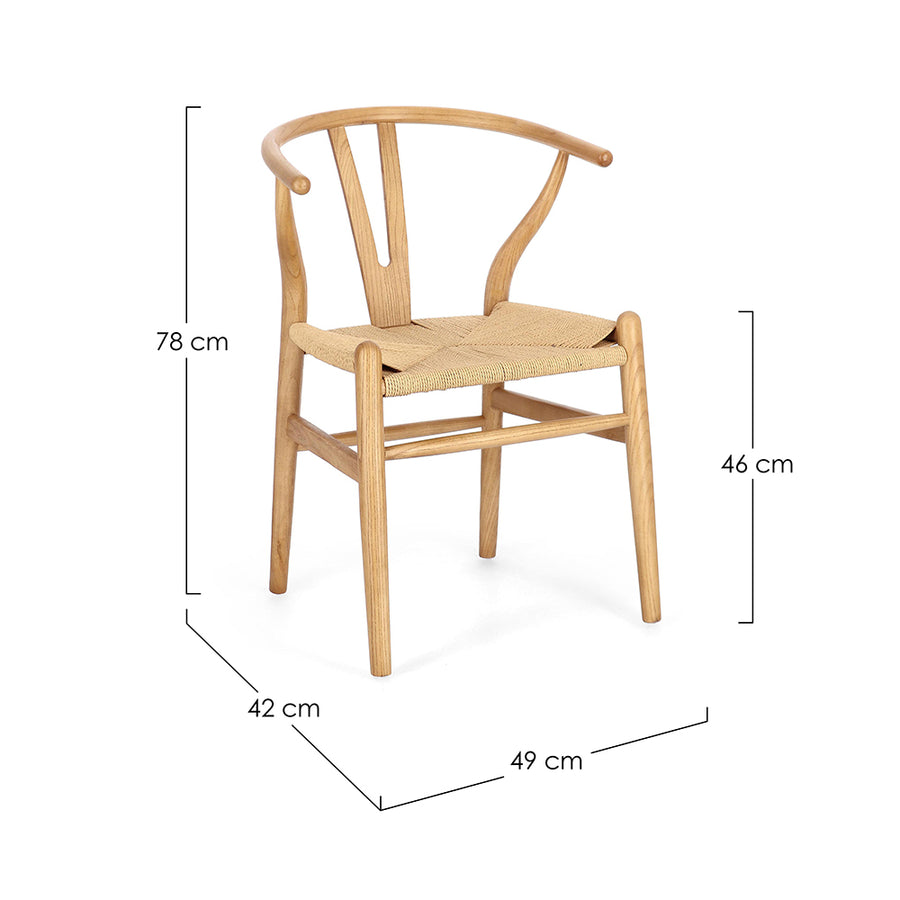 ARTAS natúr szilfa étkezőszék méretei – 49 × 42 × 78 cm, 46 cm ülésmagasság