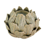 Bézsszínű, mázas kerámiából készült, articsóka formájú mécsestartó.