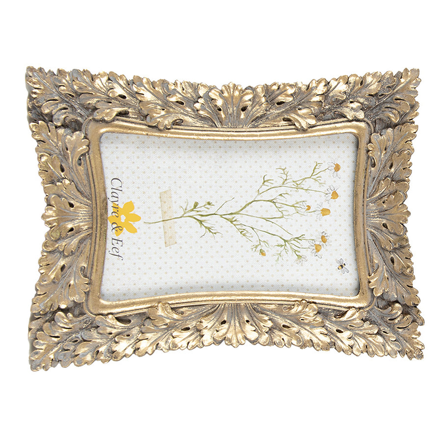 Levél díszes, antik aranyszínű asztali fényképtartó képkeret.