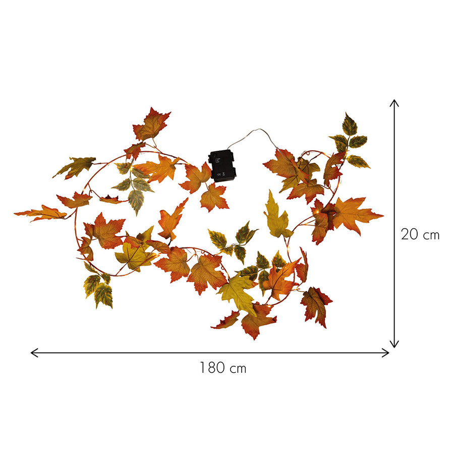 AUTUMN LED-es őszi levél girland méretábrával 180 cm