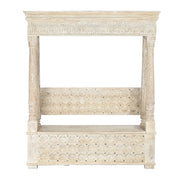 Baldachinos kialalkítású, mangófából faragott, antikolt felületű, orientál stílusú kézműves pad..