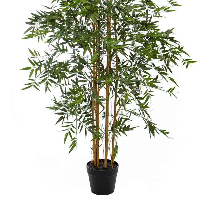 180 cm magas tűz- és UV-álló mű bambusz alsó része, fekete súlyozott kaspóval és valódi bambusztörzsekkel.