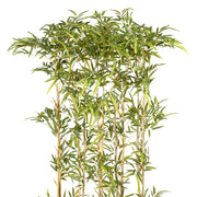 UV-álló, 160 cm magas mű bambusz térelválasztó felső lombkoronája, valódi bambusz törzzsel és sűrű, lándzsa alakú levelekkel.