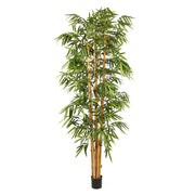 Élethű, 240 cm magas, zöld mű bambusz növény természetes bambusz törzzsel és fekete kaspóval, a Bamboo kollekcióból.