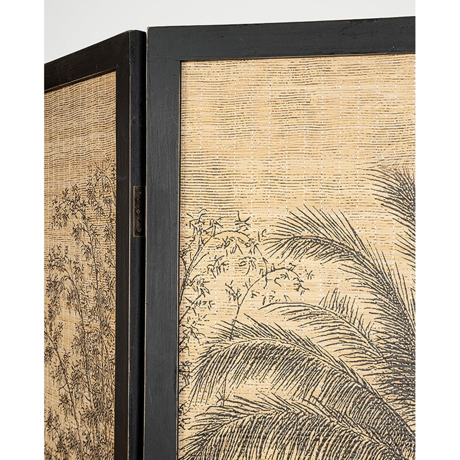 Dzsungelt ábrázoló háromszárnyas bambusz paraván.