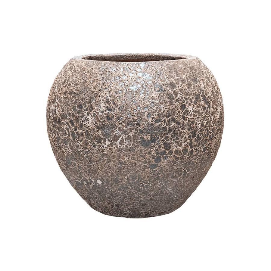 Kézzel készített kerámia kaspó rozsdás-fémes árnyalatban, 49 cm-es méretben, BAQ Lava Balloon kollekció