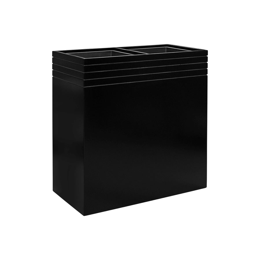 BAQ Line-Up Rectangle Matt Black ültetőláda két ültetőnyílással, stúdióháttérben, 74 × 75 cm méretben