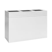 Fehér, téglalap alakú BAQ Line-Up ültetőláda három ültetőnyílással, stúdióháttérben