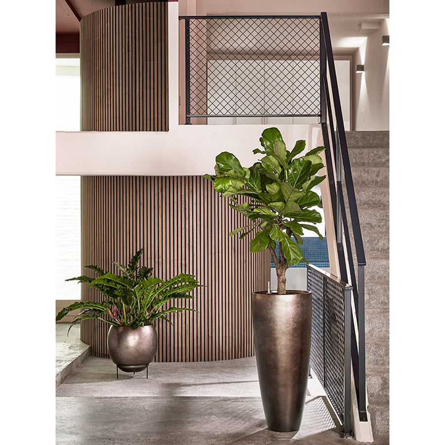 BAQ Partner kaspó beltéri elhelyezésben, nagy zöld növénnyel