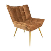 Barna színű bársonyszövettel kárpitozott, dizájn fotel.